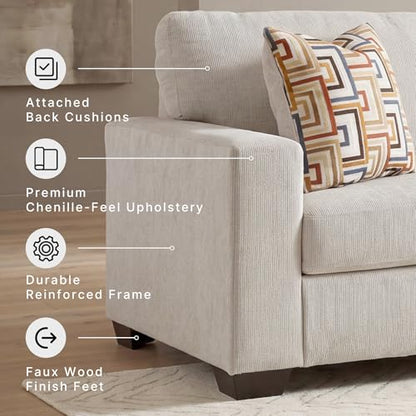 Signature Design by Ashley Aviemore 85-in Queen Sleeper Sofa, Stone | 4-in memory foam mattress, Pull out couch, 100% polyester chenille, 350 lbs limit, Contemporary track arms, 2 throw pillows - color: Stone, style: Sleeper