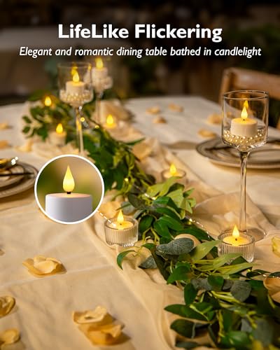 Homemory 6-Pack Rechargeable Tea Lights Candles with Remote, 2/4/6/8H Timer | Flameless Flickering Battery Operated LED Tealights with Charging Base for Votive Cups, Glass Holders and Cozy Home Ambiance - color: Warm white light, pack of 6