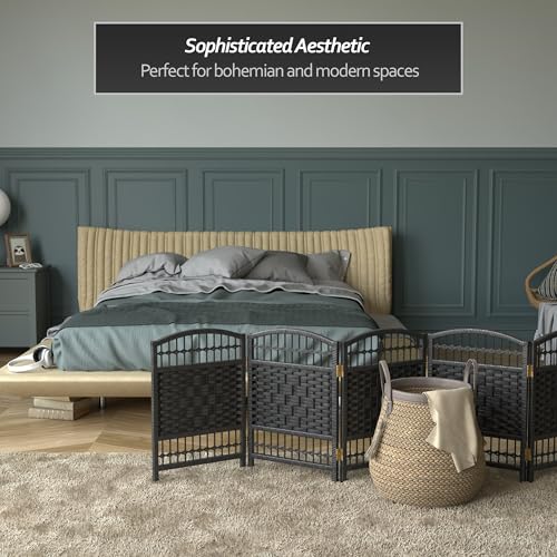 Red Lantern 2 ft. Short Fiber Weave Folding Screen - Black - 8 Panels - color: Black, size: 8 Panel