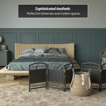 Red Lantern 2 ft. Short Fiber Weave Folding Screen - Black - 8 Panels - color: Black, size: 8 Panel