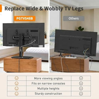 Perlegear Swivel TV Stand with Power Outlet for 32–72 inch TVs up to 99 lbs | Stable Tempered Glass Base, Universal TV Stand Base with Tilt, 9 height adjustments,cable management, max VESA 600x400mm - size: 32-72 Inch
