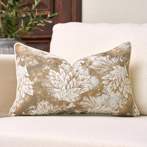 Aeckself Decorative Chenille Floral Throw Pillow Cover Vintage Couch Pillow Cover 12 x 20 Inch Neutral Farmhouse Cushion Cover Home Decor for Sofa Bed Living Room, Yellow - color: Yellow, size: 20" x 12" (Pack of 1)
