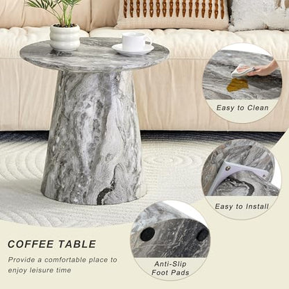 Modern End Coffee Table, 19.6" Gray&Brown Texture Faux Marble Coffee Table with Sturdy Cone Base, Small Round Coffee Table & Tall End Table Ideal for Living Room, Apartment, Small Space - color: 19.6" Gray Coffee Table