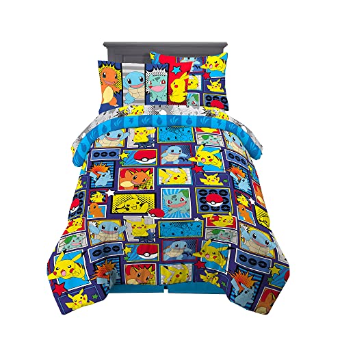 Pokémon Pikachu Twin Size Bedding, Kids Bedding Super Soft Cozy Reversible Comforter and Sheet Set with Sham, 5 Piece Twin Size, (Officially Licensed Product) by Franco - color: Pokemon, size: Twin