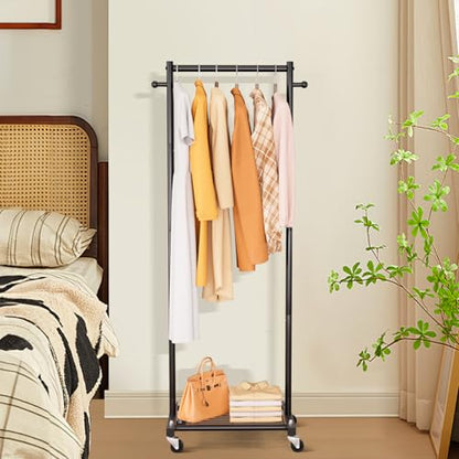 MISSLO Small Clothes Racks for Hanging Clothes and Double Rod Garment Rack with Wheels, 2 Pack