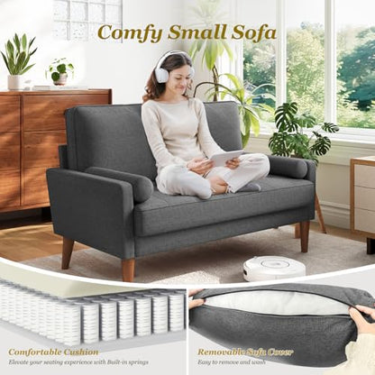 Vesgantti 48" Loveseat Sofa, Small Couch with Solid Wood Legs | Small Couch for Small Spaces, Mid Century Modern Loveseat, Easy Assembly Sofa for Living Room, Bedroom, Grey - color: Grey