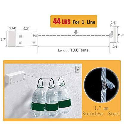 Retractable Double Clothesline Laundry Indoor Washing Clothes Line | Adjustable Stainless Steel Clothes Dryer Rope String, Hotel Style Heavy Duty, 13.8 Feets, Wall Mounted, White ABS Aluminum - size: Double Rope, style: White