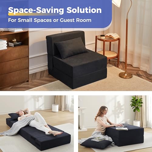 6 in 1 Convertible Folding Sofa Bed with Pillow,High Density Foam | 8" Thick Foldable Mattress,Single Sleeper Chair for Living Room/Dorm/Guest Use/Home Office/Apartment
