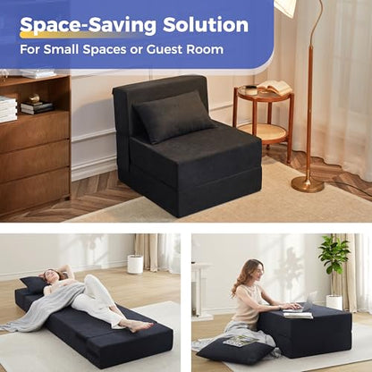 6 in 1 Convertible Folding Sofa Bed with Pillow,High Density Foam | 8" Thick Foldable Mattress,Single Sleeper Chair for Living Room/Dorm/Guest Use/Home Office/Apartment