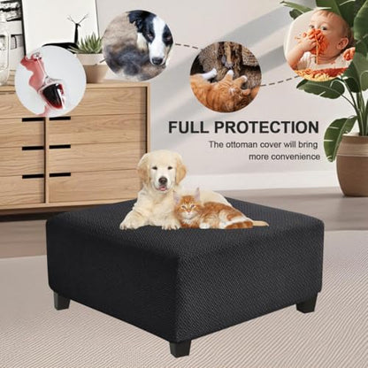 Levoberg Waterproof Square Ottoman Cover Large Square Folding Storage Ottoman Bench Slipcovers Footrest Stool Covers Oversized Ottoman Coffee Table Covers Cube with Elastic Bottom M Black - color: Black, size: Square-M