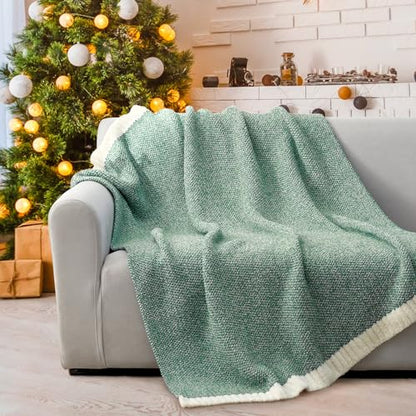 Snuggle Sac Green Blanket Twin Size Bedding Blankets, Super Soft Warm Cozy Knit Blankets for Sofa, Bed, Living Room, Heather Green, 60x80 inches, - color: Green, size: Twin (60"x80")