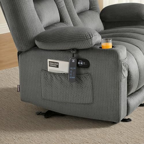 MCombo 56 in Reclining Loveseat Recliner with Heat & Massage PR648 (Grey) | 155° Zero Gravity, Dual Charging Ports, Cup Holders, FSC & OEKO Certified - color: Grey, size: Loveseat Recliner with Zero Gravity