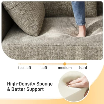 Curved Modern Couch Sofa,Boneless Couch,Modern 3 Seater Cloud Couch,Deep Seat - color: Light Brown, size: 101''