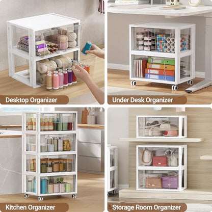 Stackable Storage Drawer Carts, Extra Large Bins 2 Tier 3 Drawers | Smooth Pull-Out Drawers, Clear Plastic Storage Organizer Container For Home Office Bedroom Bathroom Art Crafts Under Desk - size: 2 Tier 3 Drawer