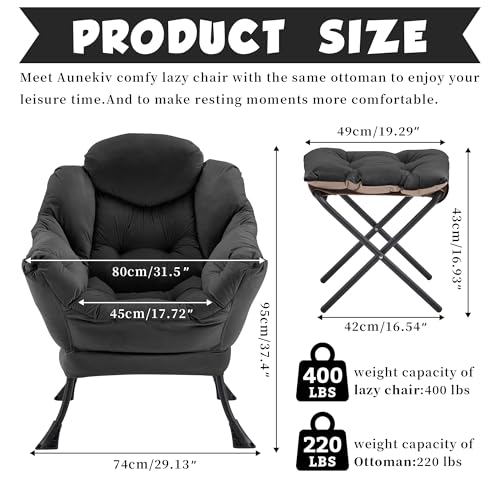 Lazy Chair with Ottoman, Comfy Reading Chair, Black | Cushioned Seat with Foldable Ottoman and Side Pocket, Lounge Chair for Bedroom, Living Room, Dorm and Small Spaces - color: Black
