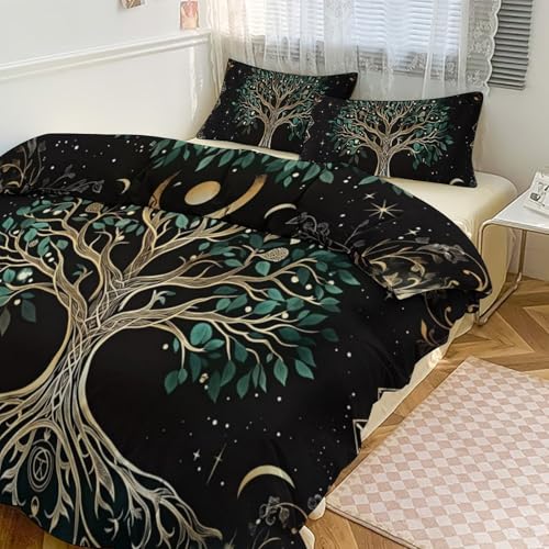 Boho Mandala - Sun, Moon, and Big Tree 3 Piece Reversible Bedding Set 79"x90",Double Sided Brushed Microfiber Duvet Cover Set with 2 Pillowcases Soft Breathable Comforter Cover for Home - color: Boho Mandala - Sun, Moon, and Big Tree, size: 79"x90"