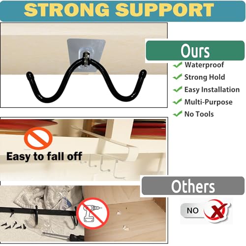 AUXPhome 4pcs Self Adhesive Cup Hooks Cabinet Organizer, Mug Holder Under Cabinet, Under-Shelf Mug Organizer Mug Storage Display Hanging Cups Drying Rack for Bar Kitchen Utensils - No Drilling