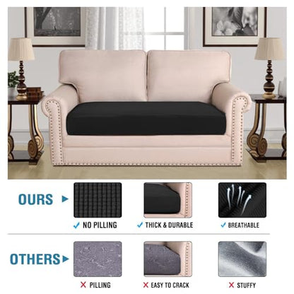 H.VERSAILTEX Super Stretch Individual Seat Cushion Covers Sofa Covers Couch Cushion Covers Slipcover Sets Thick Jacquard Textured Twill Fabric (1 Piece Loveseat Cushion Cover, Black) - color: Black, size: 1 Cushion Loveseat