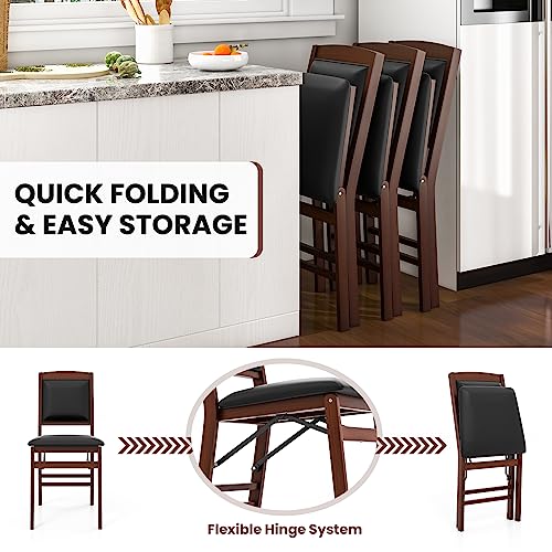 Giantex Folding Dining Chairs Set of 4, Foldable Wood Kitchen Chairs with Padded Seat, Solid Wood Frame, Max Load 400 Lbs, No Assembly Easy to Store Wooden Dining Chairs for Apartment, Small Space - color: Walnut-padded Back