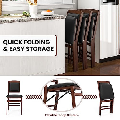 Giantex Folding Dining Chairs Set of 4, Foldable Wood Kitchen Chairs with Padded Seat, Solid Wood Frame, Max Load 400 Lbs, No Assembly Easy to Store Wooden Dining Chairs for Apartment, Small Space - color: Walnut-padded Back