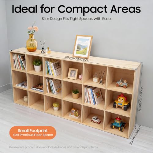 18 Cube Storage Organizer, Solid Wood Bookshelf with Back Panel, Floor Standing Open Bookcase, Vertical or Horizontal Shelf Unit for Living Room Office (18-Cube) - size: 18-Cube