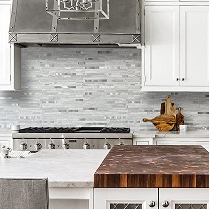 DICOFUN 10-Sheet Peel and Stick Backsplash Tile, White Birch PVC Mixed Metal Stick on Backsplash Tiles for Kitchen, 9.4 sq.ft - color: White Birch and Metal Silver, size: 10 Sheets, 12’’x12’’x0.12’’