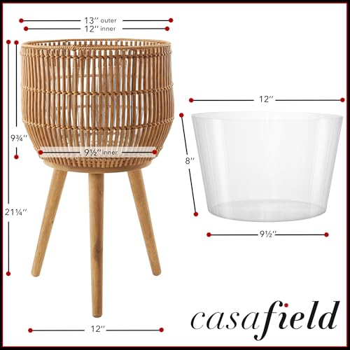 Casafield Indoor Planter with Stand, Natural Floor Planter with Wood Legs, Large Plant Pot Cover with Liner for Houseplants, Flower Pots and Trees - color: Natural With Natural Legs