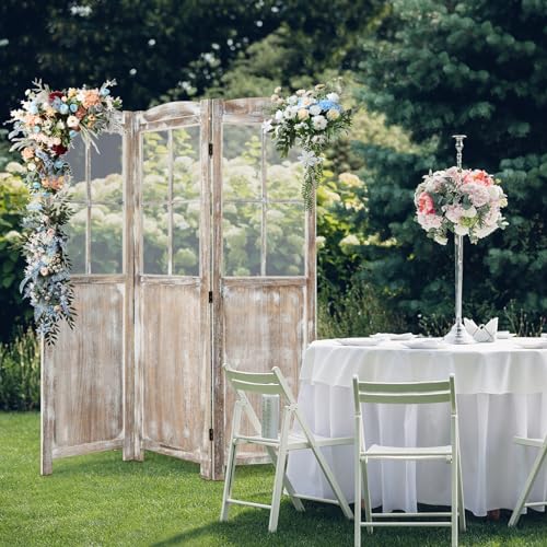 GOFLAME 3-Panel Folding Room Divider, 6FT Paulownia Wood Privacy Screen with Mesh Window, Natural Rustic Freestanding Wall Divider Partition for Room Separation, No Assembly Required