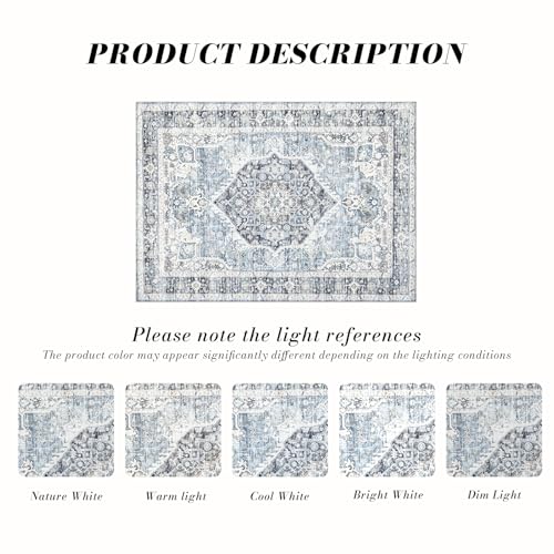 Runner Rug 2×6, Vintage Boho Rug,Ultra-Soft Low Pile, Washable, Non Slip,Stain Resistant Printed Carpet for Hallway Kitchen Living Room Bedrooms Playroom Office, Light Blue - color: Light Blue, size: 2' x 6' (Rectangular)