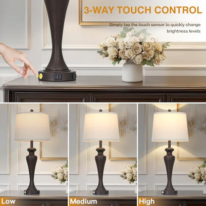 CINSARY 30 Inch Tall Brown Table Lamp Single, Touch Control Living Room Lamp with USB A+C Ports and AC Outlet, 3-Way Dimmable Bedside Lamps for Nightstand, Modern Metal Bedroom Lamps for End Table - color: Brown (1 Pack)