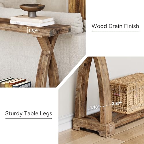 Solid Wood Console Table for Entryway, 63-Inch Narrow Farmhouse Couch Table Behind Sofa with 2-Tier Storage for Entrance, Foyer, Living Room, Long, Rustic Brown - color: Brown