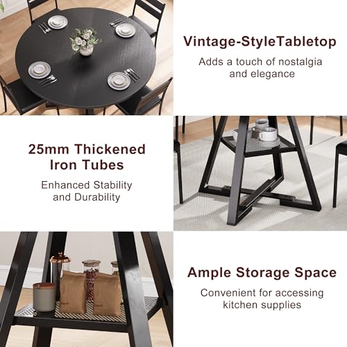 Jocoevol Round Dining Table for 4,Kitchen Dining Room Circle Dinner Pedestal Table,Space Saving Wood Kitchen & Dining Room Furniture (Black, 42In) - color: Black, size: 42In