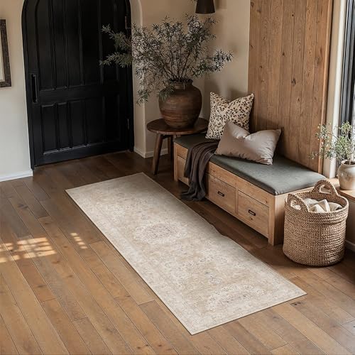 Hallway 2x6 Runner Rugs Washable Rugs | Living Room Rug,Vintage Rug,Bedroom,Dining Room,Office,Farmhouse,Non-Shedding,Non Slip,Low Pile,Soft - color: Beige Ⅱ, size: 2' x 6' (Runner)