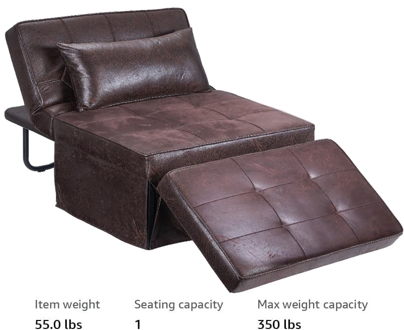 Sofa Bed, Set of 4 in 1 Multi-Function Folding Ottoman Breathable Linen Couch Bed with Adjustable Backrest Modern Convertible Chair for Living Room Apartment Office, PU Imitation, Brown - color: Brown