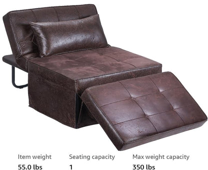 Sofa Bed, Set of 4 in 1 Multi-Function Folding Ottoman Breathable Linen Couch Bed with Adjustable Backrest Modern Convertible Chair for Living Room Apartment Office, PU Imitation, Brown - color: Brown