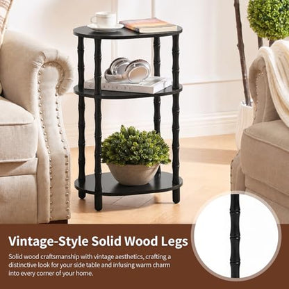 Side Table, 3-Tier Oval Accent Small End Table, Modern Oval Nightstand Accent Table for Small Space, Bedrooms, Living Room, Easy to Assemble, Black - color: Black, size: 15.7" x 11.6" x 24.4"