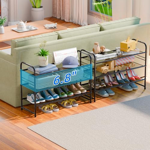 SUFAUY 3-Tier Mesh Shoe Rack, Closet Metal 33" Wide Shoe Shelf Heavy Duty, Black - color: Black, size: 3 Tier