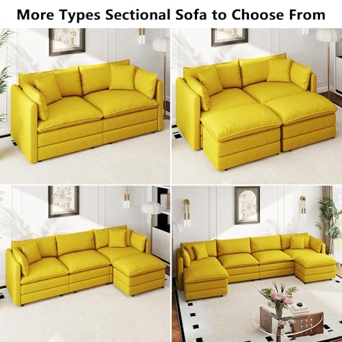 Aoowow Modular Sectional Sofa Modern Convertible Loveseat Couch,76 Inch Deep 2-Seater Sofas Comfy Chenille Cloud Sofas and Couches with Pillows for Living Room Apartment（Yellow） - color: Yellow, size: 2 Seat