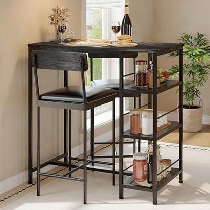 GarveeLife Dining Table Set for 2, Counter Height Bar Table Set with Storage ＆ Stools, High Top Pub Table and Chairs for Kitchen, Dining Room, Sofa Side, Apartment, Breakfast Nook - color: Black
