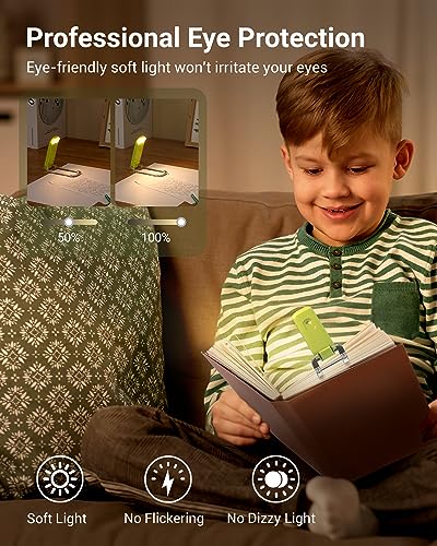 DEWENWILS USB Rechargeable Book Reading Light with Clip, LED Clip on Book Light for Reading at Night, Flexible Booklight for Kids, Warm White, Brightness Adjustable for Eye Protection (Green) - color: Green