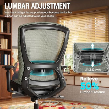 Mesh Office Chair,Ergonomic Computer Desk Chair,Sturdy Task Chair- Adjustable Lumbar Support & Armrests,Tilt Function,Comfort Wide Seat,Swivel Home Office Chair (Dusty Sage) - color: Dusty Sage