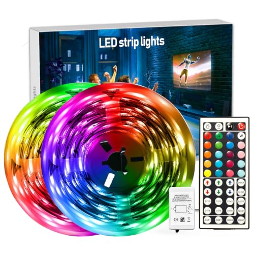DAYBETTER Led Strip Lights 32.8 ft RGB Color Changing Lights Strip for Bedroom, Desk, Home Decoration, with Remote and Power Supply - size: 32.8FT