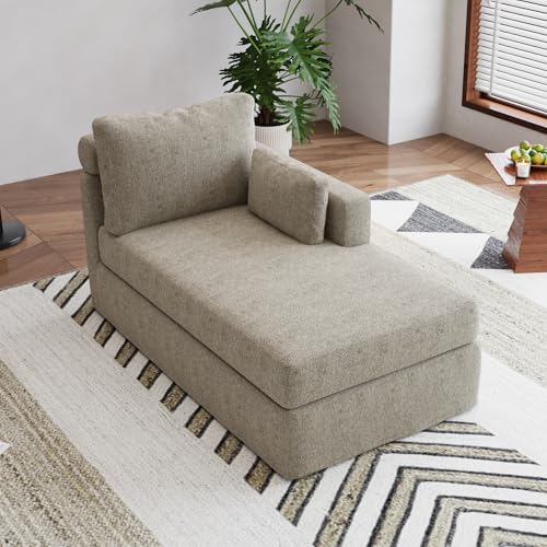Chifee & Vingol Chaise Lounge with Right Armrest 31.89" Upholstered Modern Lounge Couch Sleeper Sofa with Cushions & Pillows for Living Room Bedroom Reading Nook,Taupe-1 - color: Taupe-1, size: Single Chaise-Right Armrest