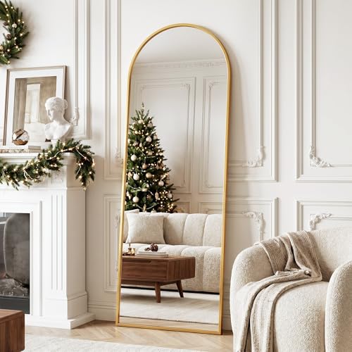 Full Length Mirror, 58" x 19" Arched Full Body Mirror Large Standing Floor Mirrors, Mirrors for Bedroom, Bathroom, Living Room Standing or Wall Leaning, Gold - color: Gold, size: 58"L x 19"W