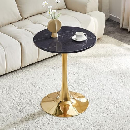 23.6" Round Dining Table, Mid-Century Modern Tulip Table with Thickened Tabletop & Metal Pedestal, Circle Bistro Table for Kitchen, Small Places, Apartments, Cafe - color: Grey Gold, size: 23.6" dining table