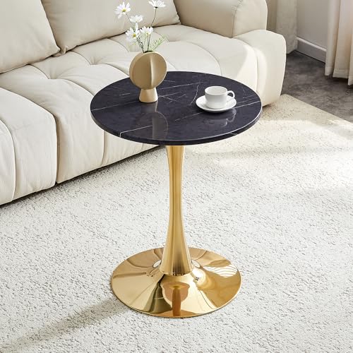 23.6" Round Dining Table, Mid-Century Modern Tulip Table with Thickened Tabletop & Metal Pedestal, Circle Bistro Table for Kitchen, Small Places, Apartments, Cafe - color: Grey Gold, size: 23.6" dining table
