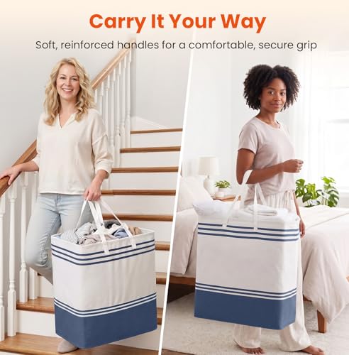 TranquilRelax 3-Pack Laundry Basket, Laundry Hamper, Blue-100L | Freestanding＆Water-Resistant Laundry Hamper, Collapsible Tall Clothes Hamper with Carry Handles for Clothes, Laundry Basket - color: Blue, size: 100L