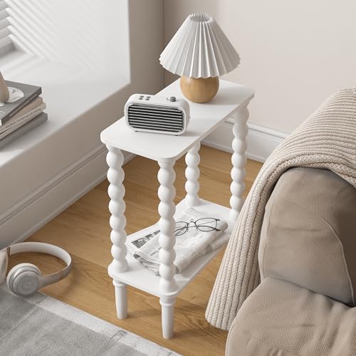 Veegle Narrow Side Table, Small End Table with Storage Shelf, 2-Tier Small Coffee Tables for Living Room, Bedroom, Narrow Spaces (White) - color: White-2 Tier Shelf