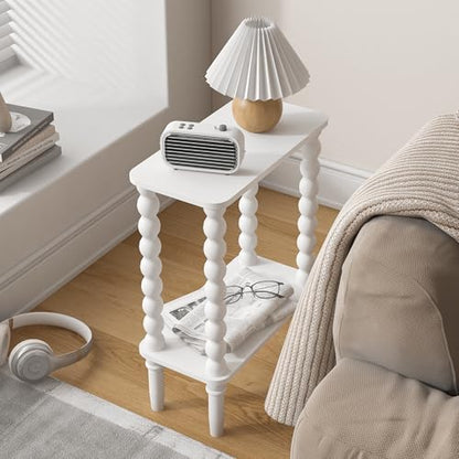 Veegle Narrow Side Table, Small End Table with Storage Shelf, 2-Tier Small Coffee Tables for Living Room, Bedroom, Narrow Spaces (White) - color: White-2 Tier Shelf