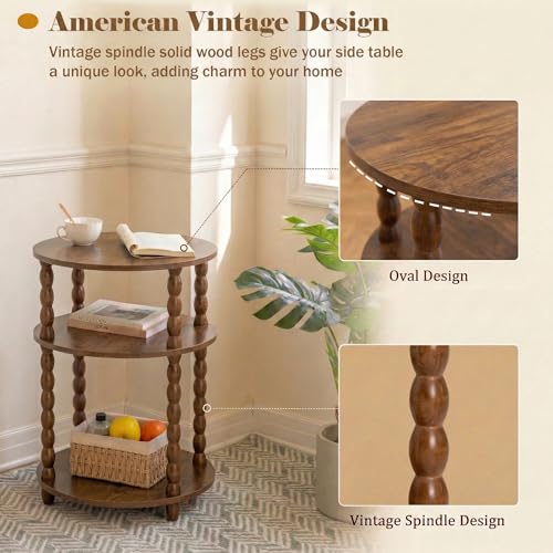 3-Tier Oval Side Table with Solid Wood Legs, Small End Table with Storage Shelves for Living Room Bedroom, Modern Night Stand Accent Table for Small Spaces, Easy Assembly - size: Oval(12.6''x15.7''x22.8'')